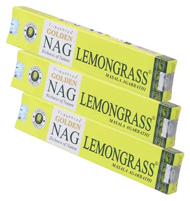 Produktbild von 3x Golden Nag Lemongrass Räucherstäbchen 45g – Frisches Natur-Räucherwerk