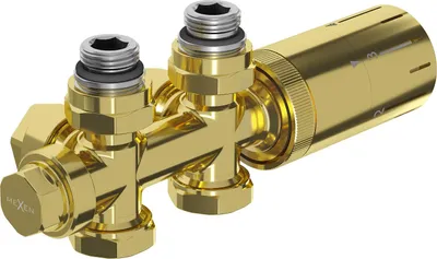 Produktbild von Mexen G05 Thermostat-Set Winkel/gerade, Duplex, DN50, Gold - W908-958-50