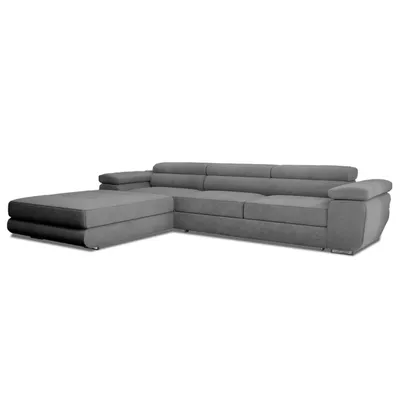 Produktbild von GOLDSTOFF VENUS TWIN Eckcouch mit Schlaffunktion | Ecksofa L-form mit Staufach und mit verstellbaren Kopfstützen (Grau)