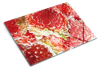 Produktbild von Glas Schneidebrett - 40x30 cm - Küchenbrett - Hartglas - Arbeitsplattenschutz - Servierbrett - Hitzebeständig - Erdbeerblasen
