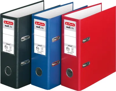 Produktbild von 3 Herlitz Ordner / DIN A5 / 80mm breit / Farbe: je 1x schwarz, blau, rot