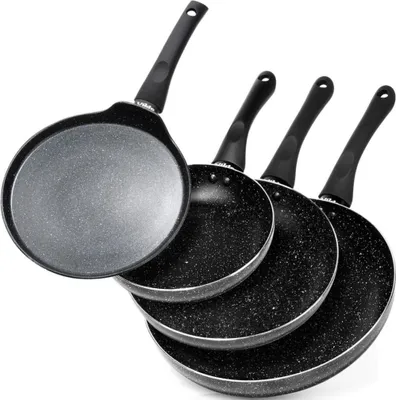 Produktbild von Vilde | Set mit 4 Pfannen - Bratpfanne 20/24/28 cm - Pfanne Induktion mit Antihaft-Beschichtung - BLACK LINE