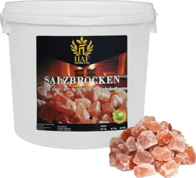 Produktbild von HAF Rosa Salzbrocken 5 kg | Grobe Steinsalz Brocken ohne Zusätze und naturbelassen aus der Salt Range in Pakistan | Salzsteine | Solebrocken
