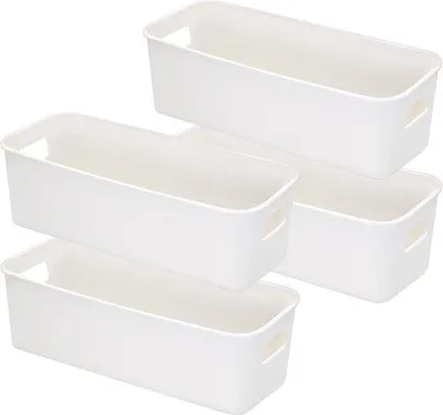 Productafbeelding van Ibenzoa® 4-delige set witte opbergboxen, 35 x 25 x 15 cm – Polypropyleen, verstevigde handgrepen, luchtdichte kliksluiting, BPA-vrij, gemakkelijk te verplaatsen, geschikt voor keuken en badkamer