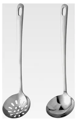 Produktbild von Edelstahl-Besteckset, Servierutensilien, Schaumlöffel und Suppenkelle, rostfrei, hitzebeständig, spülmaschinenfest