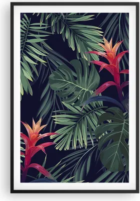 Produktbild von Gerahmtes Poster - Schwarzer Rahmen - Exotisch Blumen Blätter - 61x91,5 cm - Wand Bild - Wanddeko - Wandbilder - Wandposter - Bilderrahmen - Bilder - Kunstdruck - Wandbild - P2BPA61x91-4308