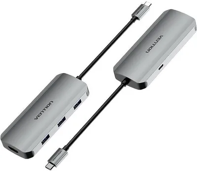 Image de Vention Station d'accueil 5-en-1 USB-C vers HDMI / USB 3.0 x 3 /PD 0.15M Gris Aluminium