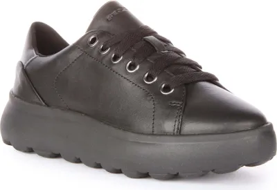 Produktbild von Geox Spherica EC4.1 Frauen Schnürung Leder Synthetik Turnschuhe Schwarz – 7,5 UK - 41 EU - 10,5 US / Schwarz