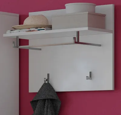 Produktbild von Garderobenpaneel "Leon" weiß Hochglanz Wandgarderobe 60 x 49 cm
