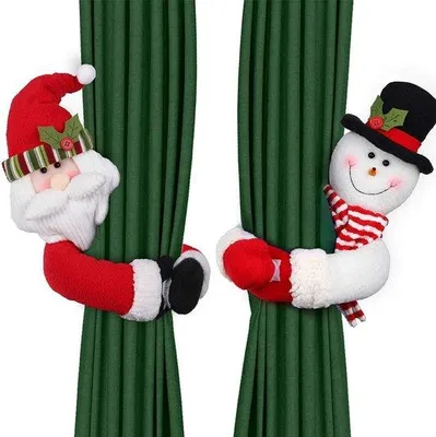 Image de Lot de 2 porte-rideaux de Noël, Père Noël et bonhomme de neige, décorations de fenêtre, bouchons de bouteille, décorations de Noël, décorations d'intérieur pour les fêtes
