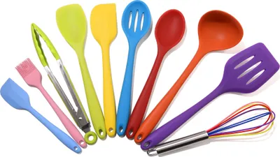Produktbild von CANDeal Vícebarevná silikonová sada kuchyňských pomůcek, 10 kusů kuchyňského nádobí Tepelně odolné příbory na vaření Kleště na pečení s nepřilnavým povrchem, metla, špachtle, štětec na pečivo, špachtle