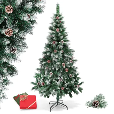 Produktbild von Ikodm Weihnachtsbaum 180cm mit Schnee und 28 Tannenzapfen, künstlicher Tannenbaum mit 500 Spitzen, Metallständer