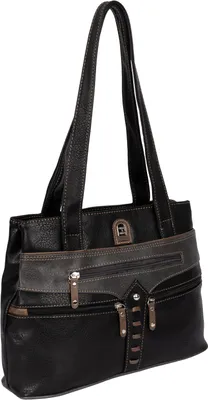 Produktbild von Damen Tasche Schultertasche Shopper Henkeltasche Handtasche Leder Optik SCHWARZ-GRAU (15162)