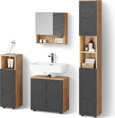 Produktbild von Badmöbel-Set Livinity Ronco Anthrazit mit Wabenstruktur 4 Teile, mit Hochschrank, Model 52916