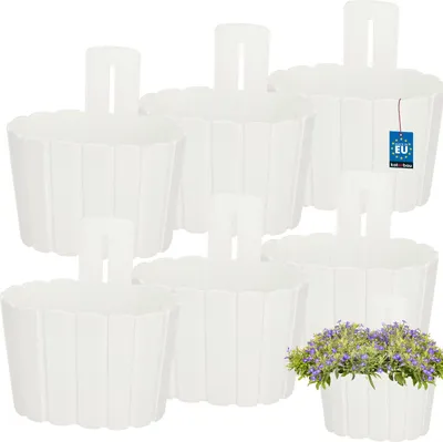 Produktbild von KOTARBAU® 6er Set Blumenkasten Balkon Wandampel Blumentopf 20x14cm H: 13cm Weiß Wandampel für Pflanzen Wandblumentopf Hängende Blumentöpfe Hängetopf Kunststoff