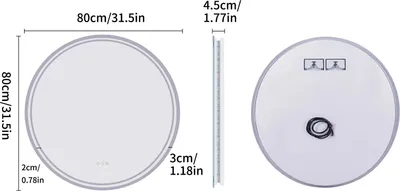 Zdjęcie produktu dla Okrągłe lustro łazienkowe z oświetleniem LED – lustro do makijażu montowane na ścianie – 3 regulowane barwy światła – czujnik dotykowy – powłoka przeciwmgielna – odporne na stłuczenie – 80 x 80 cm