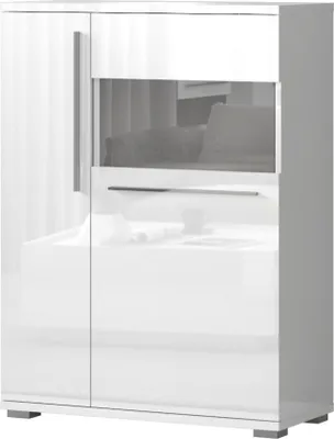 Produktbild von Vitrine Garim 16, Farbe: Weiß Hochglanz - 123 x 90 x 40 cm (H x B x T)