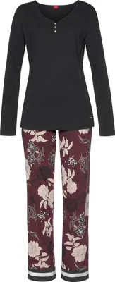 Produktbild von s.Oliver Pyjama 2 -teilig schwarz-bordeaux-mehrfarbig-geblümt Größe 40/42