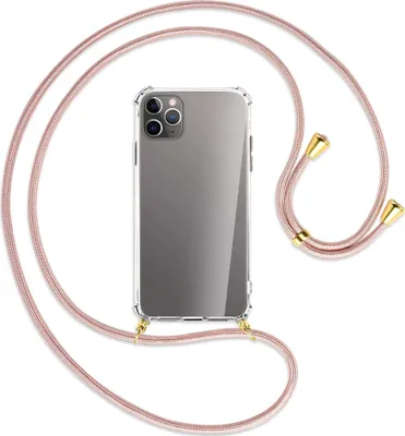 Produktbild von Handykette Backcover-Schutzhülle mit Band (Metall goldfarben) für Apple iPhone 11 Pro Max - neongelb