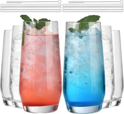 Productafbeelding van Cocktailglazen Set van 6 - Bierglazen, Longdrinkglazen en Ijskoffieglazen met Rietje en Reinigingsborstels