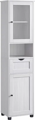 Produktbild von Songmics Badezimmerschrank Hochschrank Glastür Ahornweiss