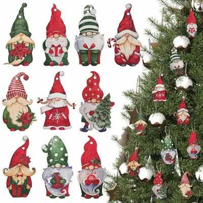 20 Holz-Weihnachtszwerge Anhänger, mehrfarbig, 10 Designs