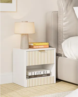 Produktbild von Modernes HEYZOEY Eiche Holz Nachttisch mit Schublade 39x39x28cm