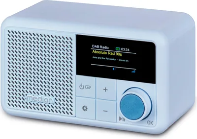 Produktbild von MEDION S66822 Tragbares Mini DAB+ Radio mit Bluetooth (Akku mit bis zu 6,5 Stunden, klein, dimmbares Farbdisplay, Teleskopantenne, Sleeptimer, Wecker, Snooze, AUX, USB-C) blau