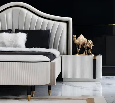 Produktbild von Textil Bett Schlafzimmer Möbel Design Gruppe 5tlg. Set 2x Nachttische Betten Neu