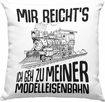 Produktbild von Trendation - Mir Reichts Ich Geh Zu Meiner Modelleisenbahn Deko-Kissen mit Füllung 40x40 Geschenk Eisenbahner Lokführer Spruch Lokomotive Geschenkidee Eisenbahn (Blau)