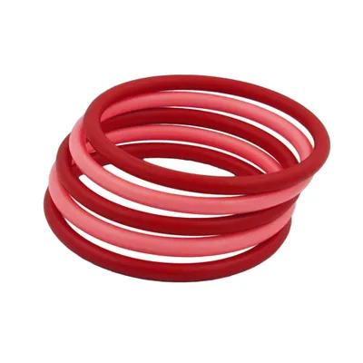 Produktbild von Armreifen-Ringspiel mit 5 Kunststoffringen 75x25mm 2x rosa und 3x rot rot, rosa innen 65mm