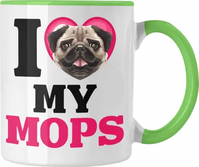 Produktbild von Trendation - Mops Besitzerin Tasse Geschenk Lustiger Spruch Geschenkidee I Love My Mops (Grün)