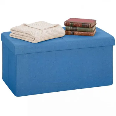 Produktbild von Fußhocker mit Stauraum – Klappbare Aufbewahrungsbank – Aufbewahrungsbox – Kann als Betthocker oder Flurbank verwendet werden – 76 x 38 x 38 cm – Blau