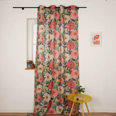 Produktbild von Ösenvorhang Blumen Leinenstruktur natur bunt 135x260cm