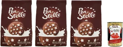 Produktbild von Mulino Bianco Pan di Stelle 3x350g | Italienische Kakaokekse mit Sternen, ohne Palmöl – zum Frühstück, Snack & Dessert – Familienpack 1,05kg + Italian Gourmet polpa