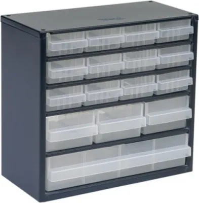 Obrázek produktu pro raaco 616-123 Small parts container (W x H x D) 306 x 283 x 150 mm No. of compartments: 16 Content 1 pc(s)