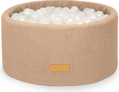 Produktbild von Flumi Bällebad Baby - Bällepool Kinder 90x40cm mit 200 Bällebad Bälle ∅ 7cm in EU hergestellt - dunkelbeige + Perlenkugeln