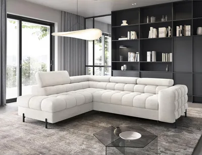 Produktbild von Ecksofa, Polsterecke, Eckcouch Wohnlandschaft Sofa mit Ottomane Eckgarnitur - Ecksofa Ferrucio L - Weiß (Royal 01)