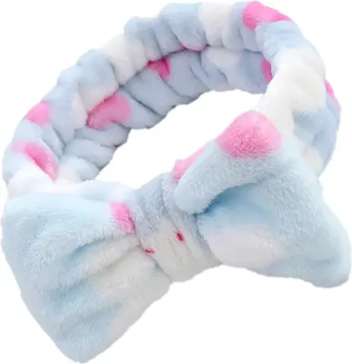 Productafbeelding van Zachte, pluizige spa-haarband met een konijnenmotief in een zachte blauwe kleur
