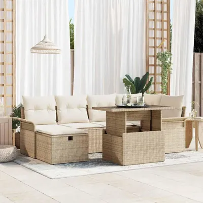 Zdjęcie produktu dla Maison Exclusive - Zestaw mebli ogrodowych, sofa i 6 foteli, kolor beżowy, wykonane z rattanu syntetycznego