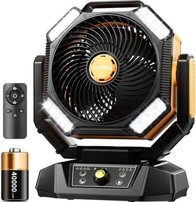 Image de Ventilateur de camping portable - Batterie 40 000 mAh - 8 vitesses - Avec télécommande - Lumière LED