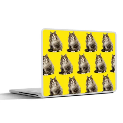 Produktbild von MuchoWow® Laptop Aufkleber Sticker Cover Katze - Muster - Gelb 30x22 cm - Laptop-Sticker