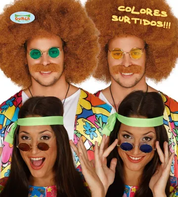 Image de Lunettes Hippie 60s Ronde Coloré Carnaval Costume Accessoire fête Style Flower Power Voyage dans le temps, Couleur : Multicolore