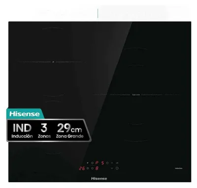 Produktbild von Hisense HI6311BSCE, Schwarz, Integriert, 59 cm, Zonen-Induktionskochfeld, Glaskeramik, 3 Zone(n)