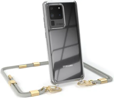 Produktbild von EAZY CASE Handykette für Samsung Galaxy S20 Ultra / S20 Ultra 5G, Transparente Silikonhülle mit Band, Clear Case, abnehmbar in  Beige