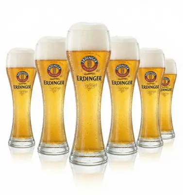 Produktbild von 6x Erdinger 0,5 l Weißbierglas – Exklusiv Weißbier Weizen Gläser Set mit Eichstrich