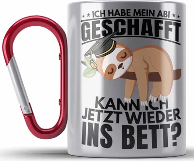 Produktbild von Trendation - Abi 2023 Geschenk Abschluss Abitur Edelstahl Tasse Karabiner Faultier Abifeier Geschenkidee (Rot)
