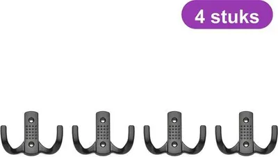 Image de Lot de 4 crochets muraux doubles en métal noir