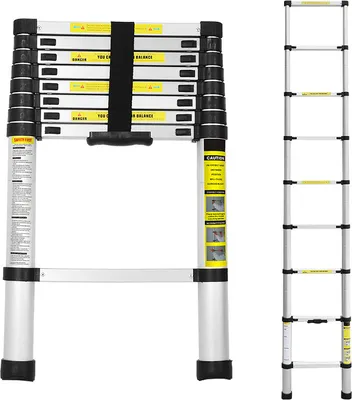 Produktbild von SWANEW teleskopický výsuvný rebrík skladací rebrík stabilný hliníkový rebrík do 150 kg 2,6 m strieborný bez háčikov