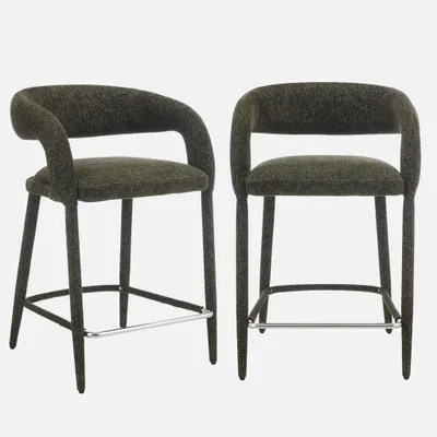 Produktbild von sweeek - 2er-Set moderne Barhocker mit Stoffbezug - Khaki